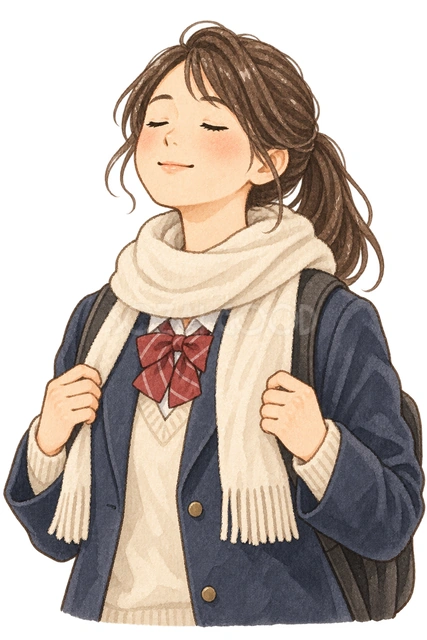 試験前に深呼吸する学生の水彩イラスト