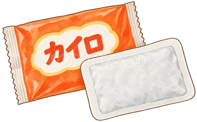 薄型カイロと個包装の水彩イラスト