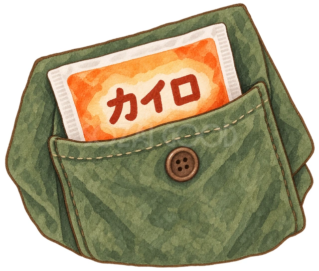 ポケットとカイロの水彩イラスト