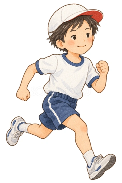 走る男の子の水彩イラスト