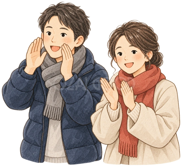 応援する保護者二人の水彩イラスト