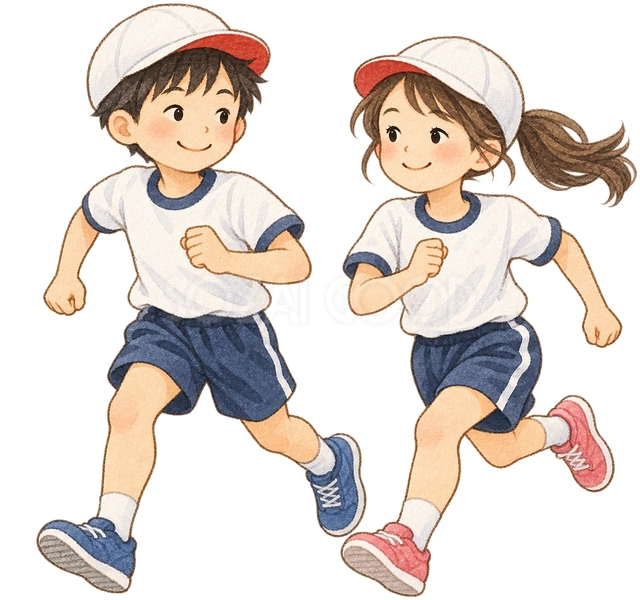 並んで走る子ども二人の水彩イラスト