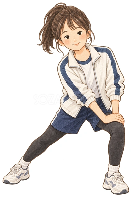 準備運動する女の子の水彩イラスト