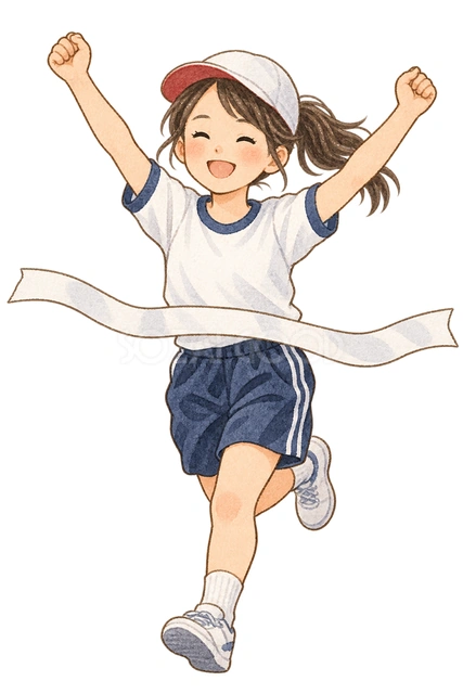 ゴールする女の子の水彩イラスト