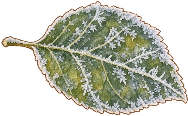 霜のついた葉の水彩イラスト