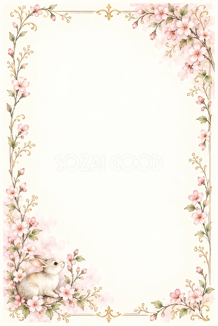 桜とうさぎの縦長フレームです