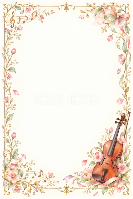 ヴィオラとリボンの縦長音楽フレームです