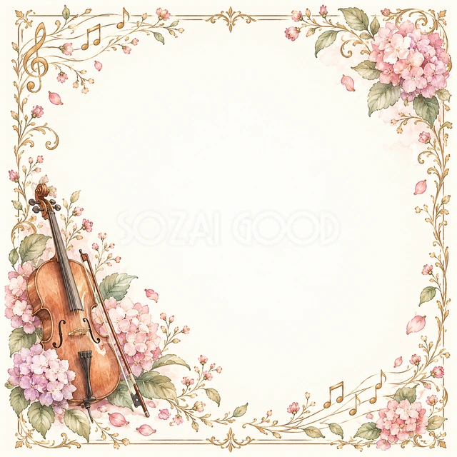 チェロと紫陽花の正方形音楽フレームです