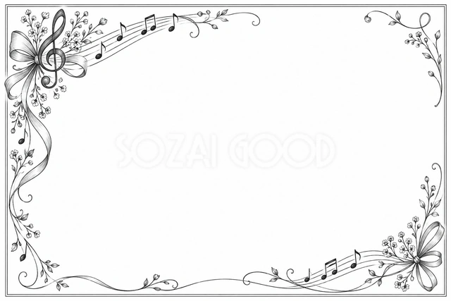 花飾りとト音記号の横長音楽フレームです