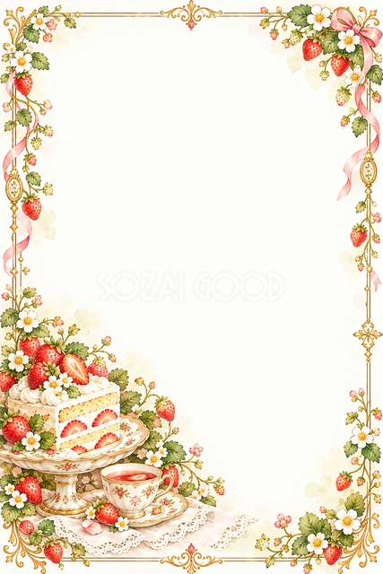 いちごのショートケーキの縦長フレームです