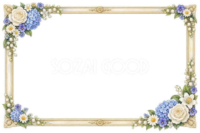 青と白の花束の額縁フレームです