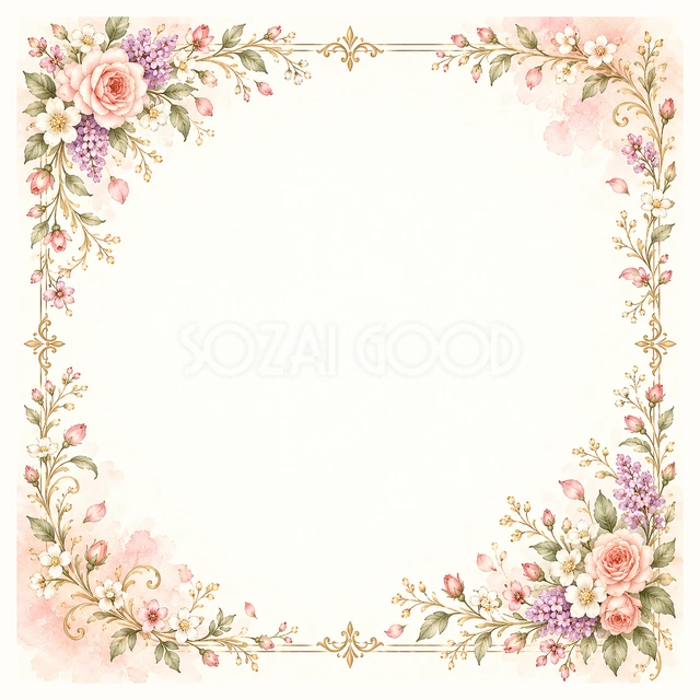 春の花束の正方形フレームです