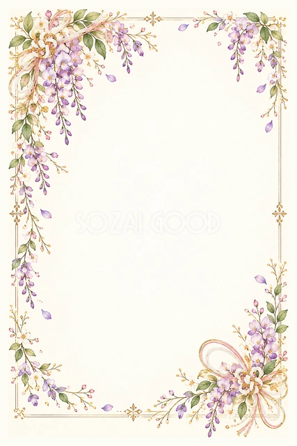藤の花と結びの縦長フレームです