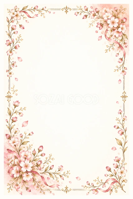 桜と卒業のリボンの縦長フレームです