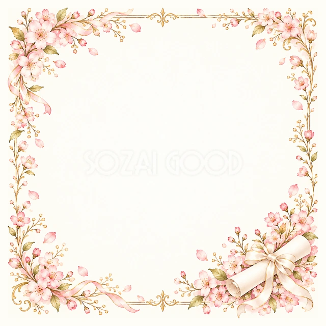 桜と卒業証書の正方形フレームです