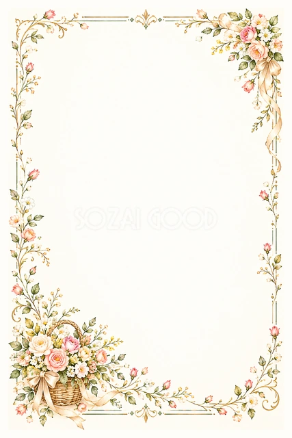 祝福の花かごの縦長フレームです