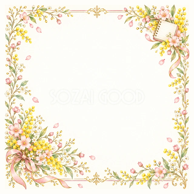 ミモザと学びの花の正方形フレームです