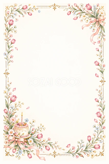 チューリップの誕生日の縦長フレームです
