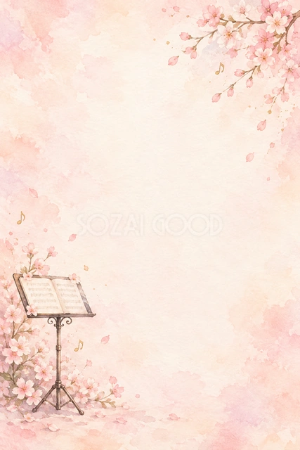 譜面台と桜の縦長背景です