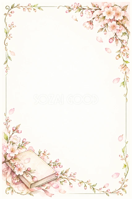 3月・春の花と本のフレームです
