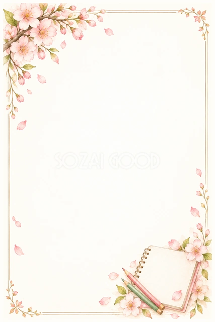 4月・桜と鉛筆のフレームです