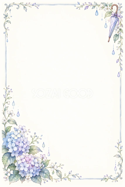 6月・紫陽花と傘のフレームです