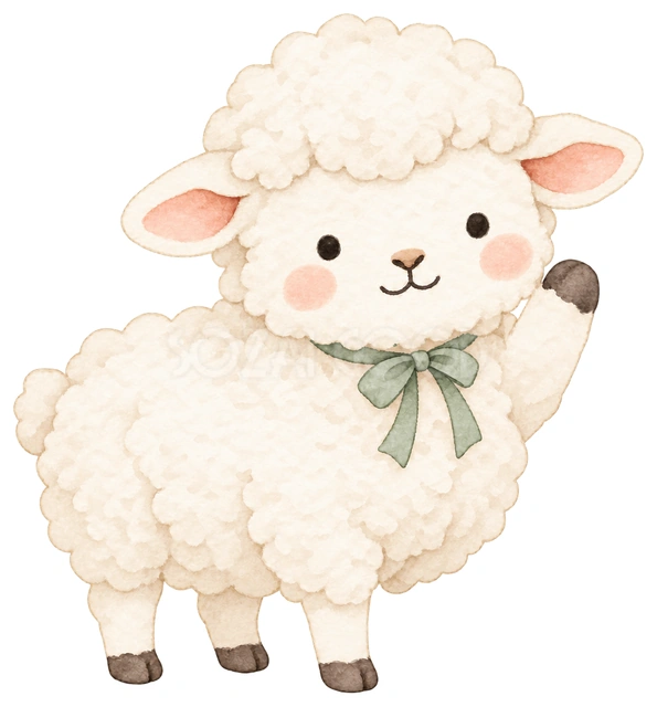 片前足を上げてこんにちはを描いた、かわいい羊の無料イラスト素材です