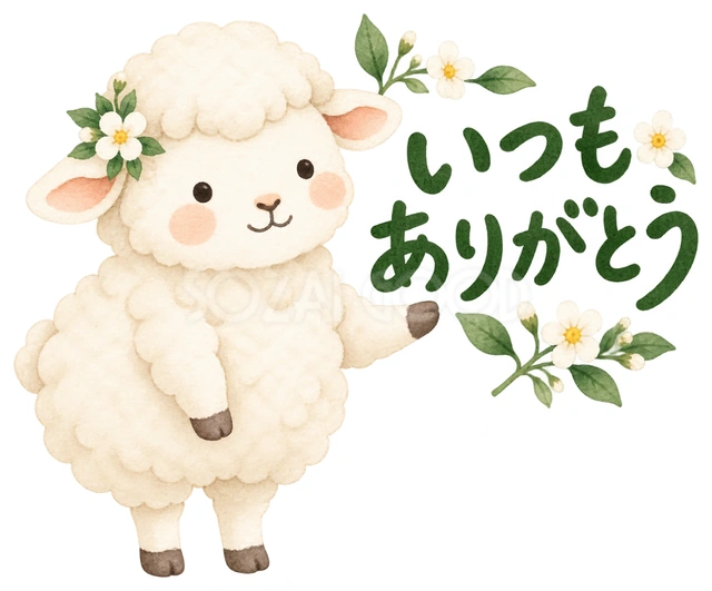 右へどうぞと案内するを描いた、かわいい羊の無料イラスト素材です