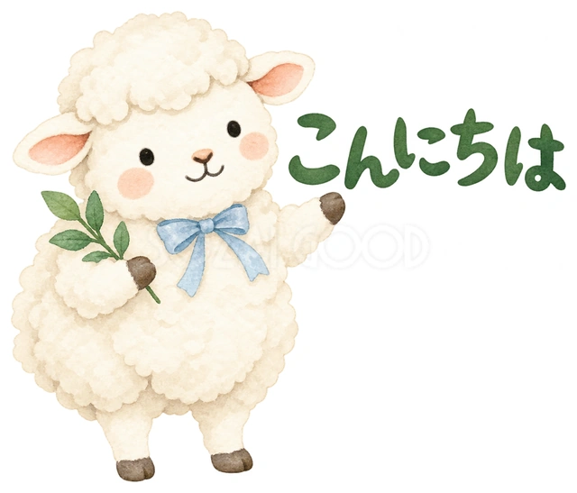 左へようこそと案内するを描いた、かわいい羊の無料イラスト素材です