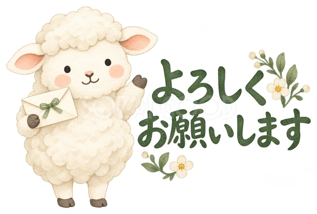 小さな封筒を届けるを描いた、かわいい羊の無料イラスト素材です