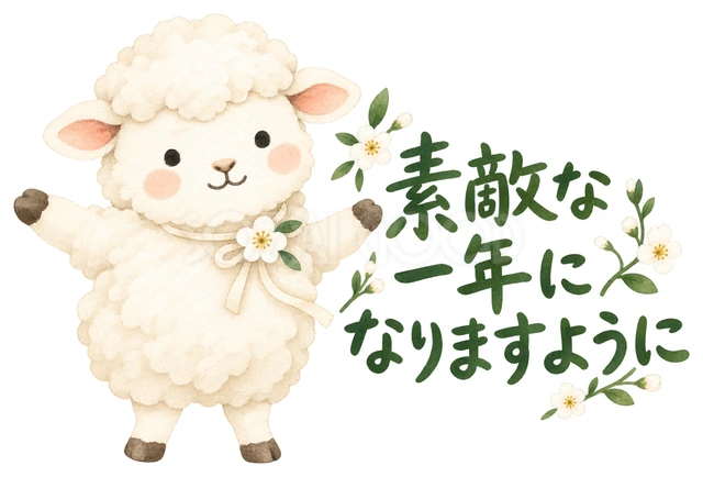 正面から笑顔で歓迎するを描いた、かわいい羊の無料イラスト素材です