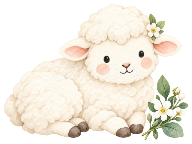 小さく丸まって休む羊を描いた、かわいい羊の無料イラスト素材です