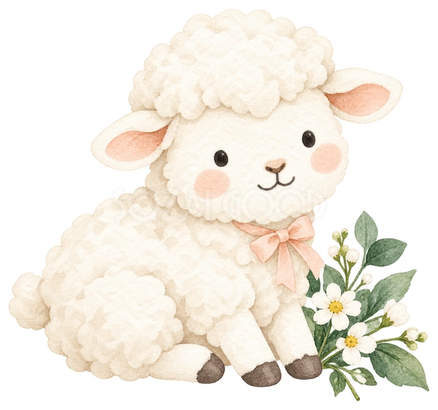 小さなしっぽが見える羊を描いた、かわいい羊の無料イラスト素材です