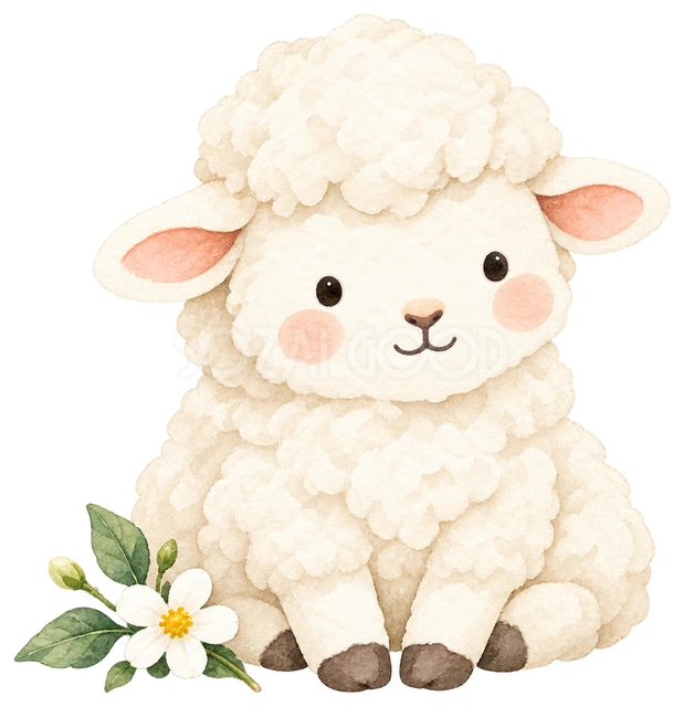 ころんと丸い子羊を描いた、かわいい羊の無料イラスト素材です