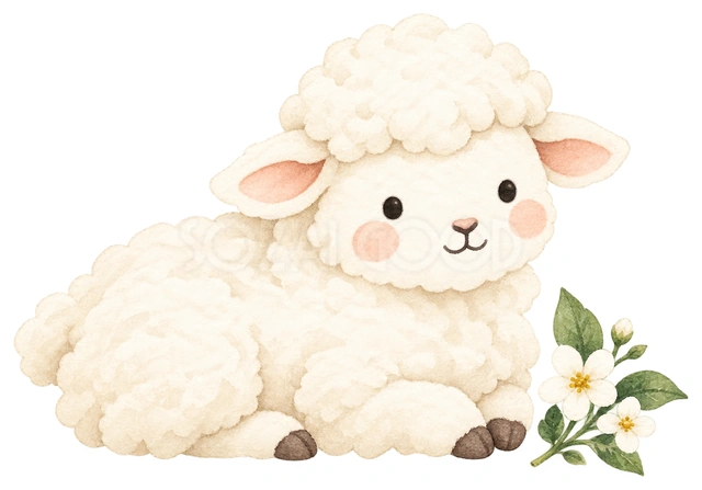横向きに休む羊を描いた、かわいい羊の無料イラスト素材です