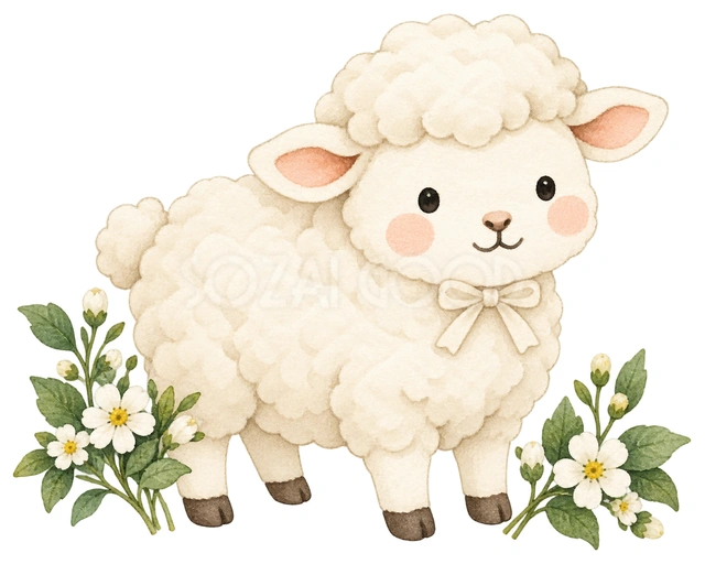片耳を少し傾けた羊を描いた、かわいい羊の無料イラスト素材です