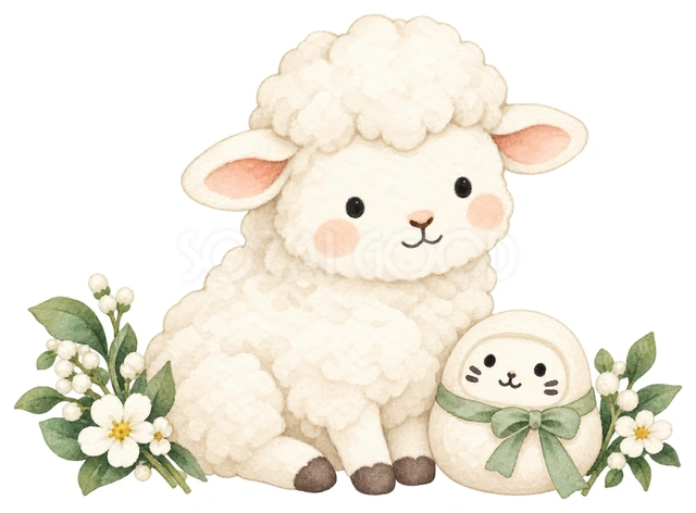 白いだるまと羊を描いた、かわいい羊の無料イラスト素材です