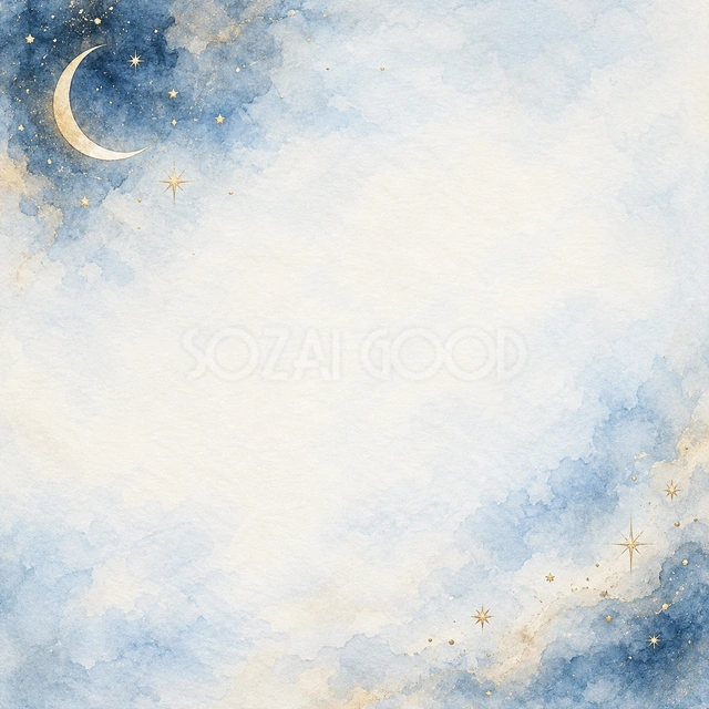 細い月と星のしずくの正方形背景です