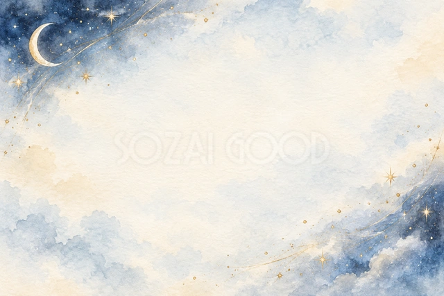 三日月とゆるやかな星の曲線の横長背景です