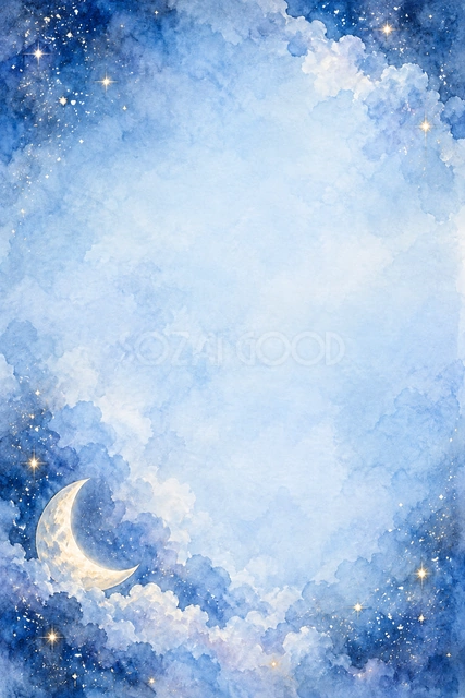 水色の星空と淡い雲の縦長背景です