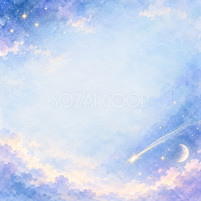 青い空を渡る流れ星の正方形背景です