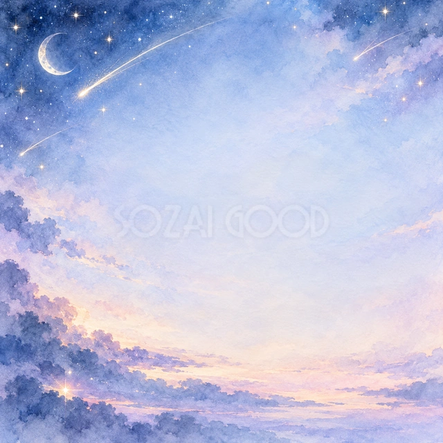 夜明け前の流れ星の正方形背景です