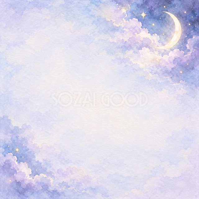 三日月と薄紫の雲の正方形背景です