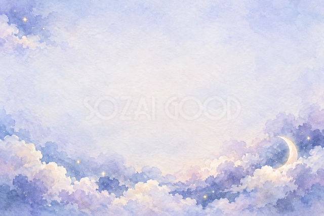 雲間からのぞく三日月の横長背景です