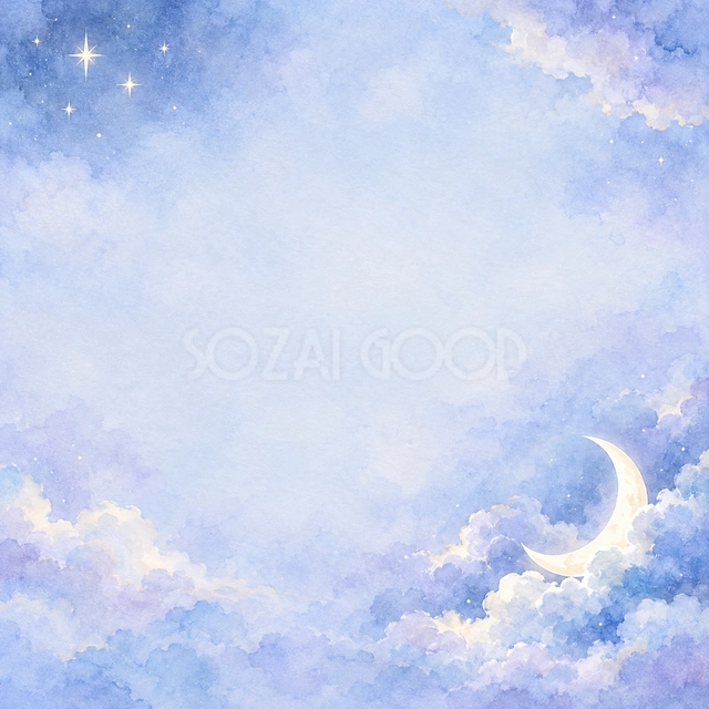 青い雲と白い月の正方形背景です