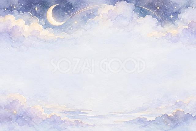 三日月と雲の曲線の横長背景です