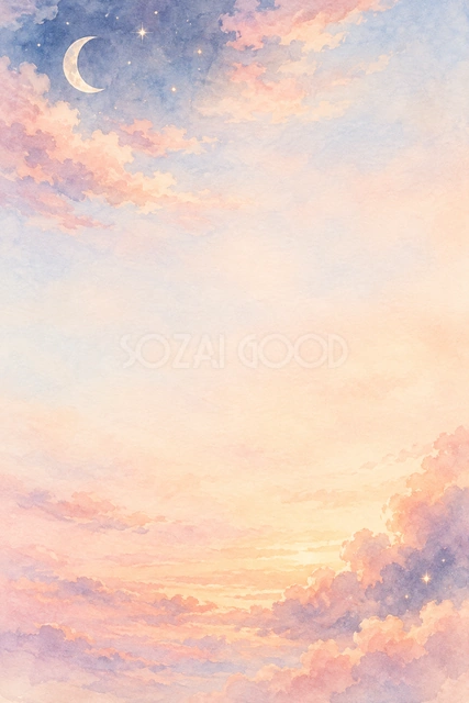 朝焼けの雲と星の縦長背景です