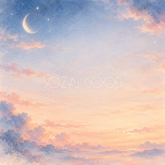 夜明け前の淡い三日月の正方形背景です