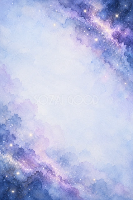 藤色の星雲と小さな星の縦長背景です