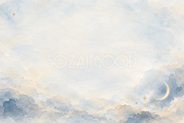 細い月と小さな星の横長背景です